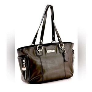 COACH Designer Gallery East West premium Black Leather Tote Silver Hardware